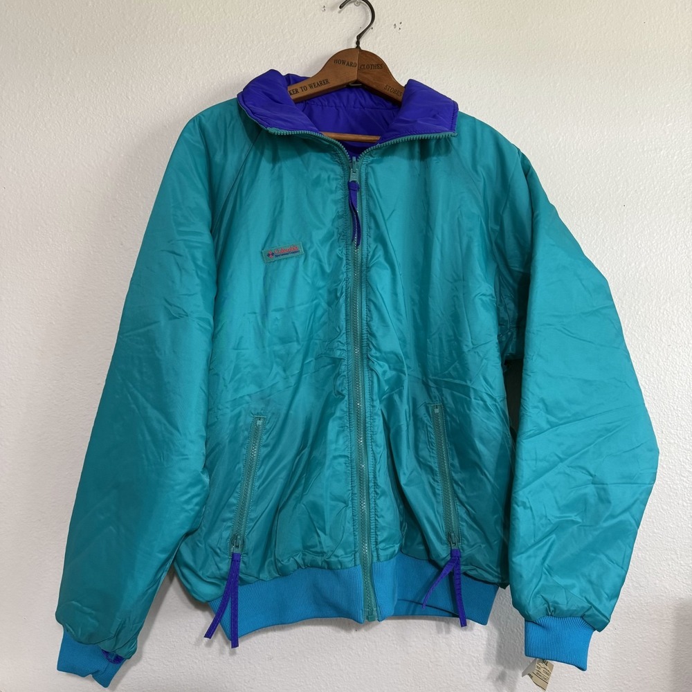 Vintage Columbia‎ Reversible Puffer Jacket Mens Large Green Purple Ski Winter